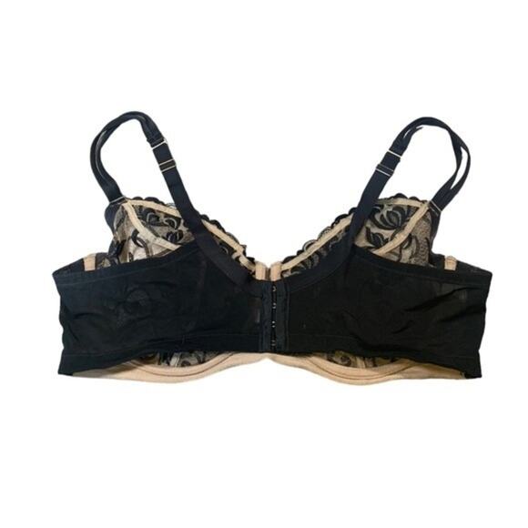 Cacique Lace Underwire Bra Tan Black Floral Sheer Size 44DD - Picture 2 of 7